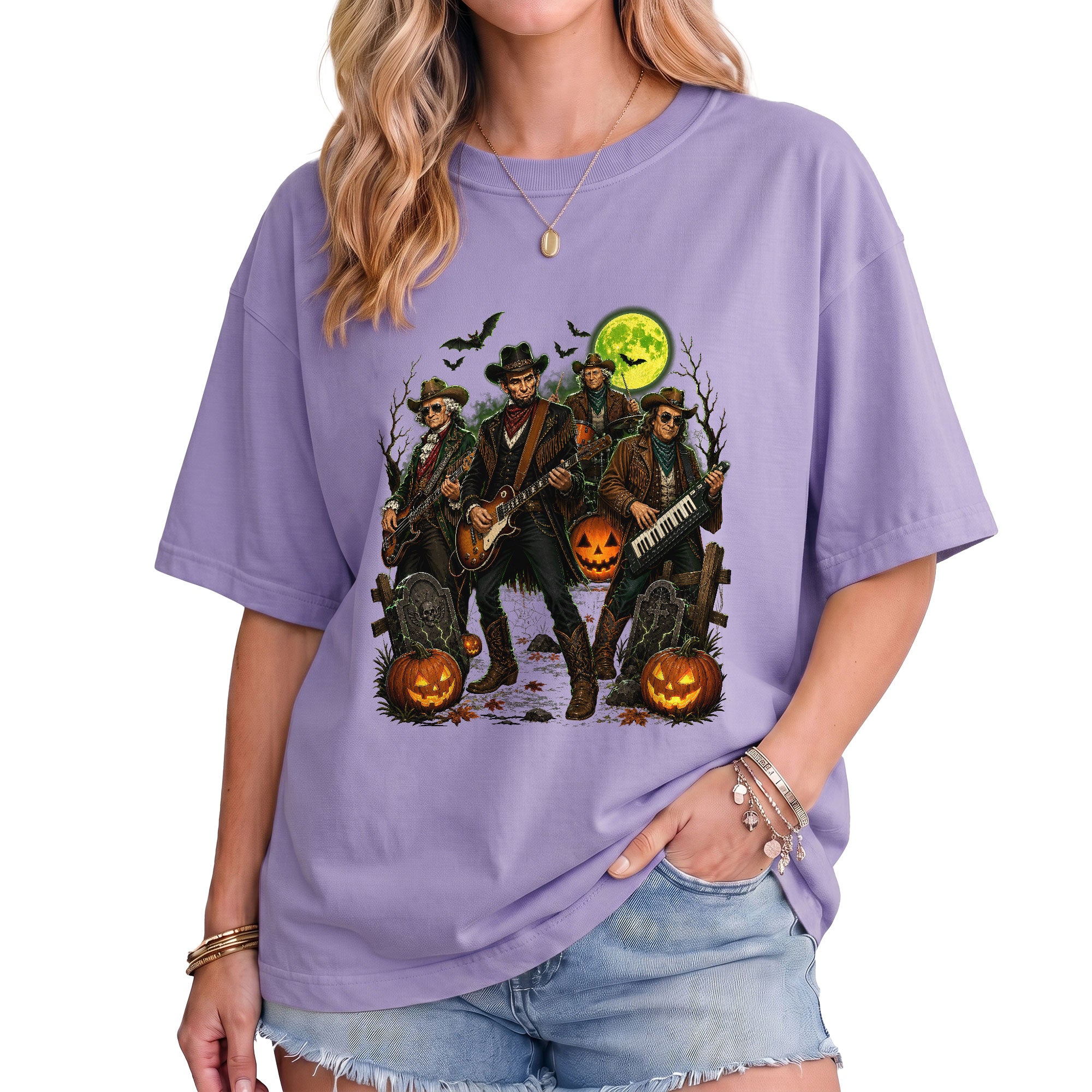 Lincoln Playing Guitar Halloween Shirt Funny Presidents Rock Band Spooky Graphic Tee