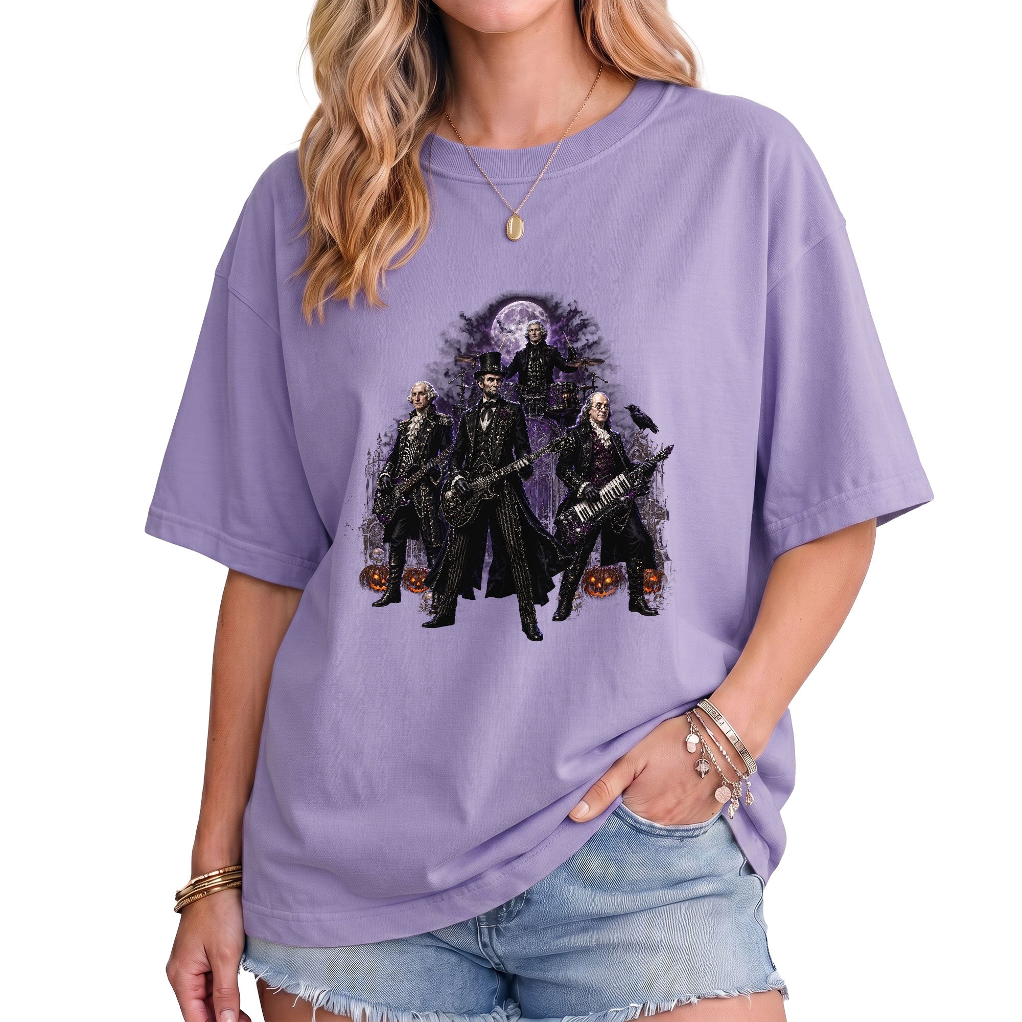 Lincoln Playing Guitar Halloween Shirt Funny Presidents Rock Band Goth Graphic Tee