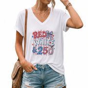 Red White & 250 USA Celebration Graphic Tee Vintage Patriotic Shirt for Women