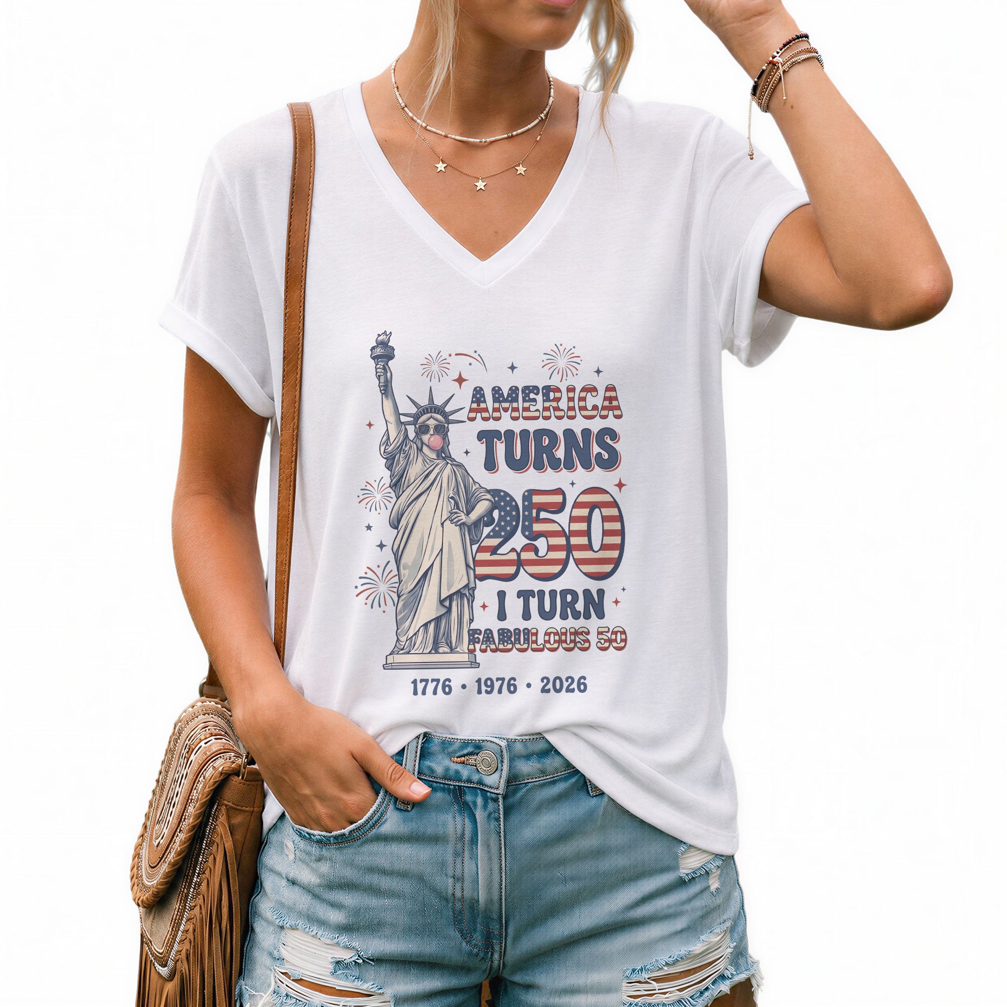America Turns 250 I Turn Fabulous 50 Statue of Liberty Patriotic Birthday Shirt