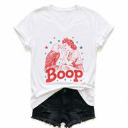 Boop Eagle V-Neck T-Shirt Women Patriotic Vintage Graphic Tee Retro American