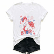 Boop Eagle V-Neck Shirt Women Patriotic Retro Pin Up Graphic American Style Tee