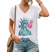Statue of Liberty Peace Sign V-Neck Shirt Cute Bubble Gum Patriotic Graphic Tee