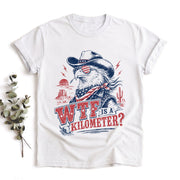 Funny USA Patriot Tee WTF Is A Kilometer Graphic Shirt Vintage Cowboy Eagle Design