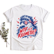 Funny WTF Is A Kilometer T Shirt Patriotic Bald Eagle Design Casual Cotton Unisex Tee