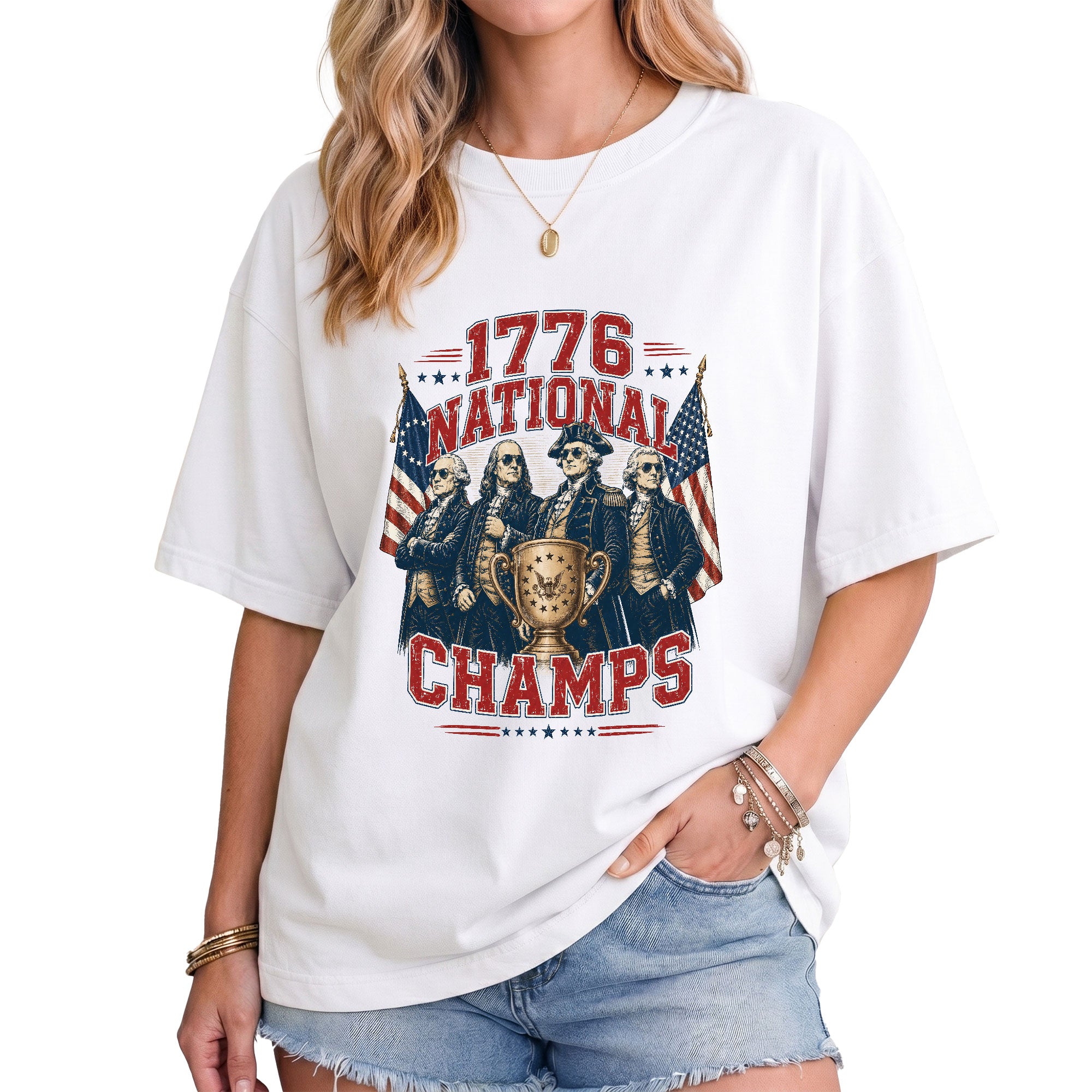 National Champs Shirt Vintage 1776 Patriotic Graphic Tee Proud American Style Top