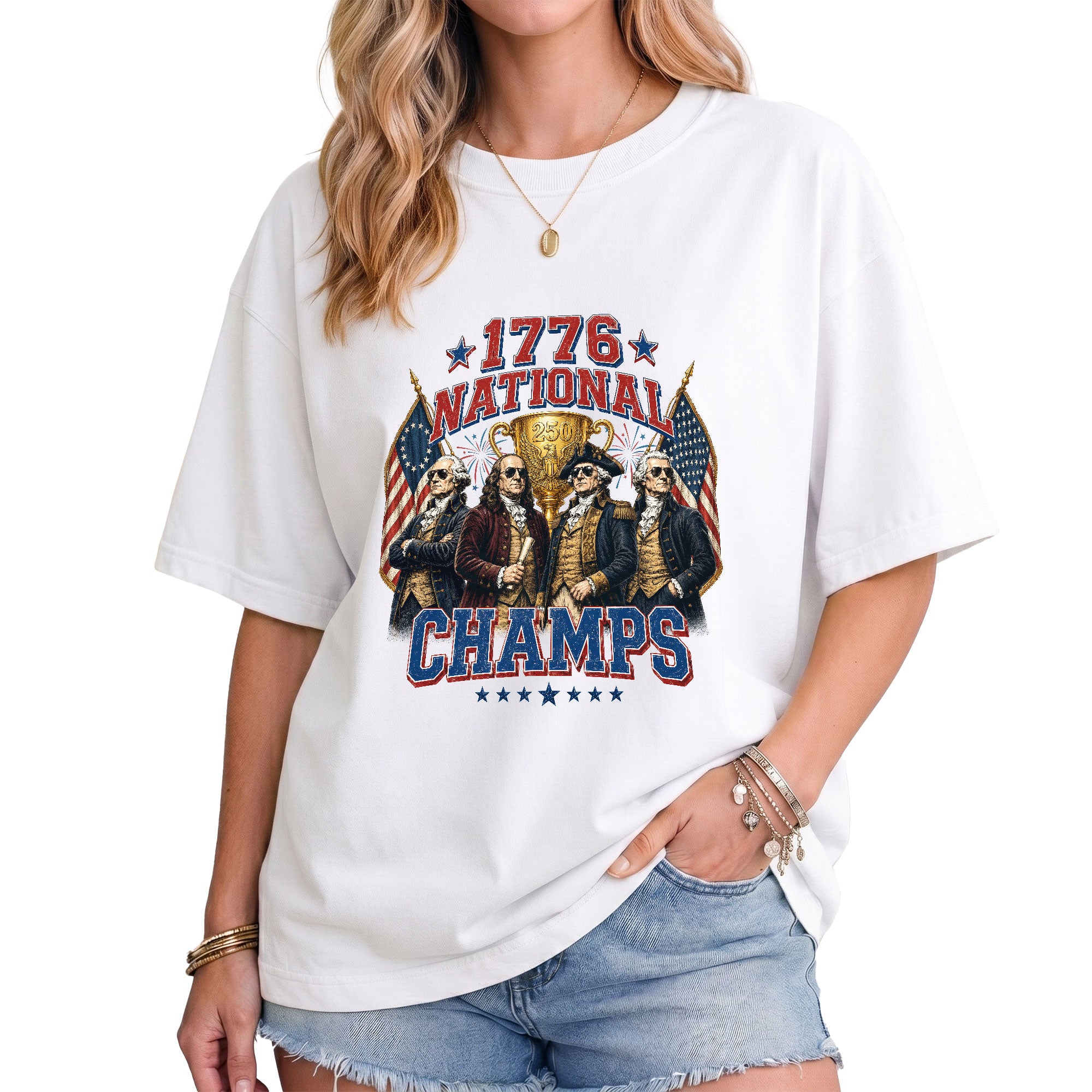 1776 National Champs Graphic T Shirt Patriotic Historical Design Cotton Tee Shirt New