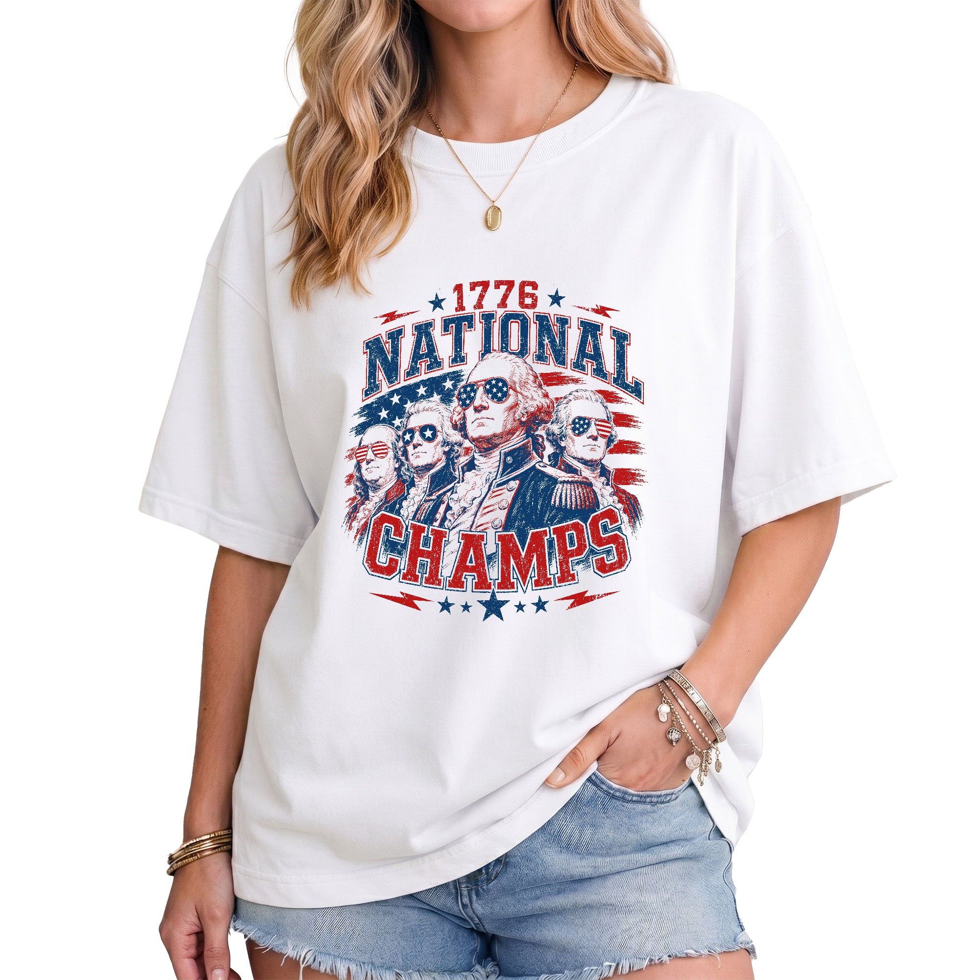 Vintage 1776 National Champs Graphic T Shirt Patriotic Cotton Tee Unique Design Style