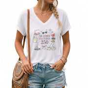 Casual V-Neck The Summer USA Turned 250 Tee Patriotic Summer Celebration Gift