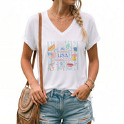 Women's Graphic V-Neck Shirt The Summer USA Turned 250 Patriotic Summer Outfit