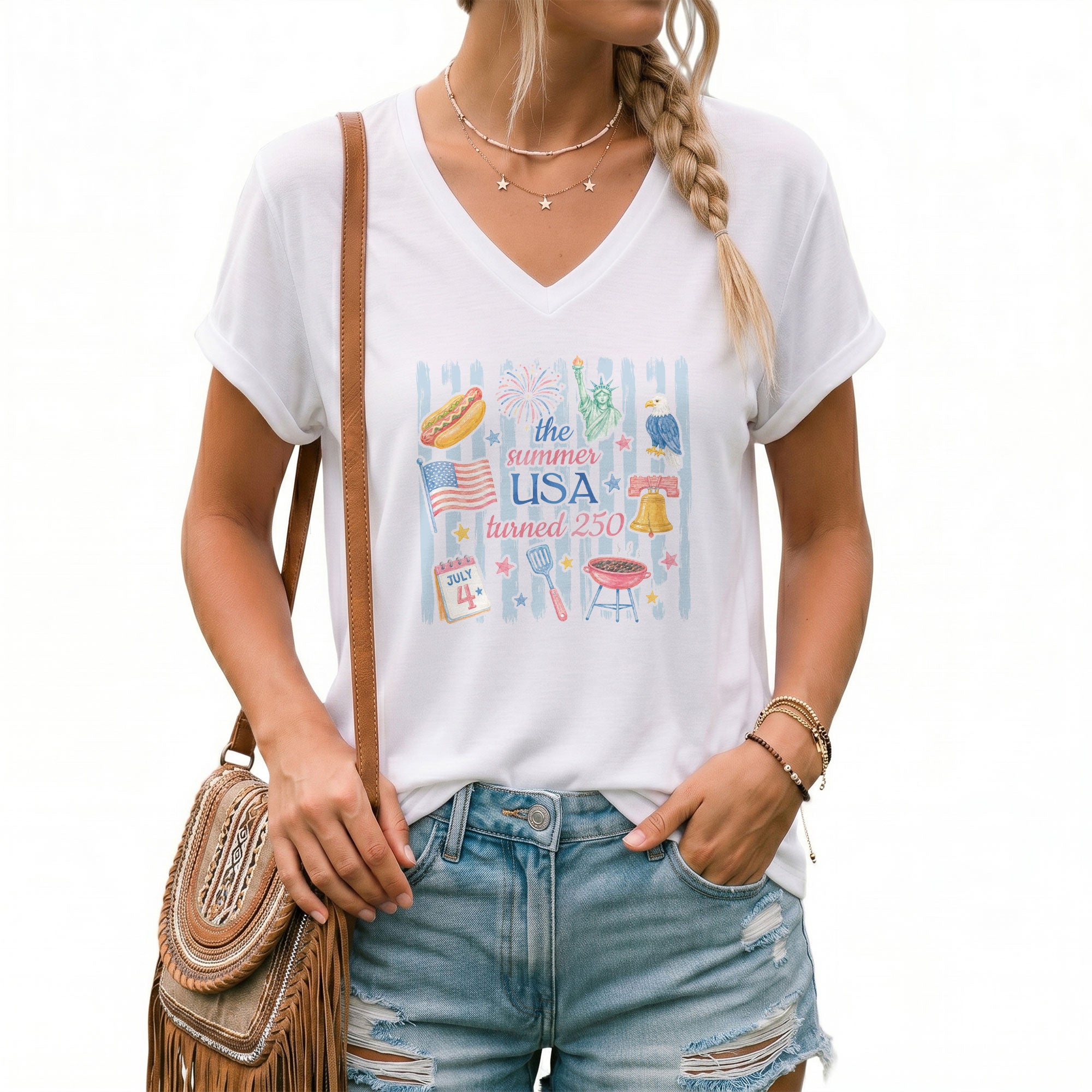 Women's Graphic V-Neck Shirt The Summer USA Turned 250 Patriotic Summer Outfit