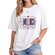 Happy 250th Birthday T-Shirt Patriotic Floral America Graphic Tee Fourth of July