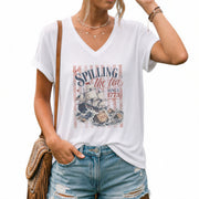 Women Spilling The Tea Since 1773 V-Neck Shirt Patriotic Tea Party Graphic Tee