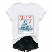 Women Spilling The Tea Since 1773 V-Neck Shirt Patriotic Vintage Sailing Ship Tee