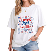 Loves Jesus and America Too Shirt Patriotic Christian Tee Religious United States Apparel