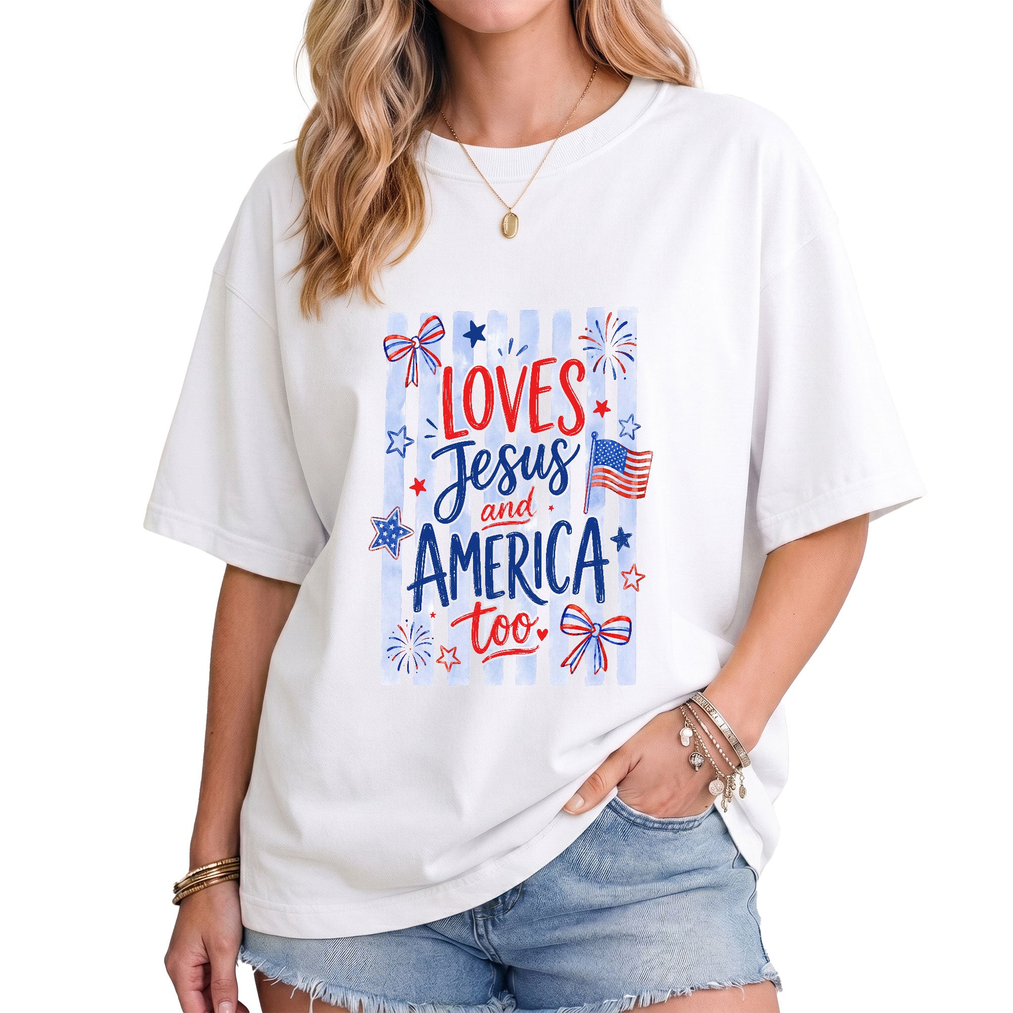 Loves Jesus and America Too Shirt Faith and Country Clothing American Pride Christian Tee