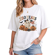 Patriotic Halloween Shirt Patchwork Ghost American Flag Pumpkin Graphic Tee