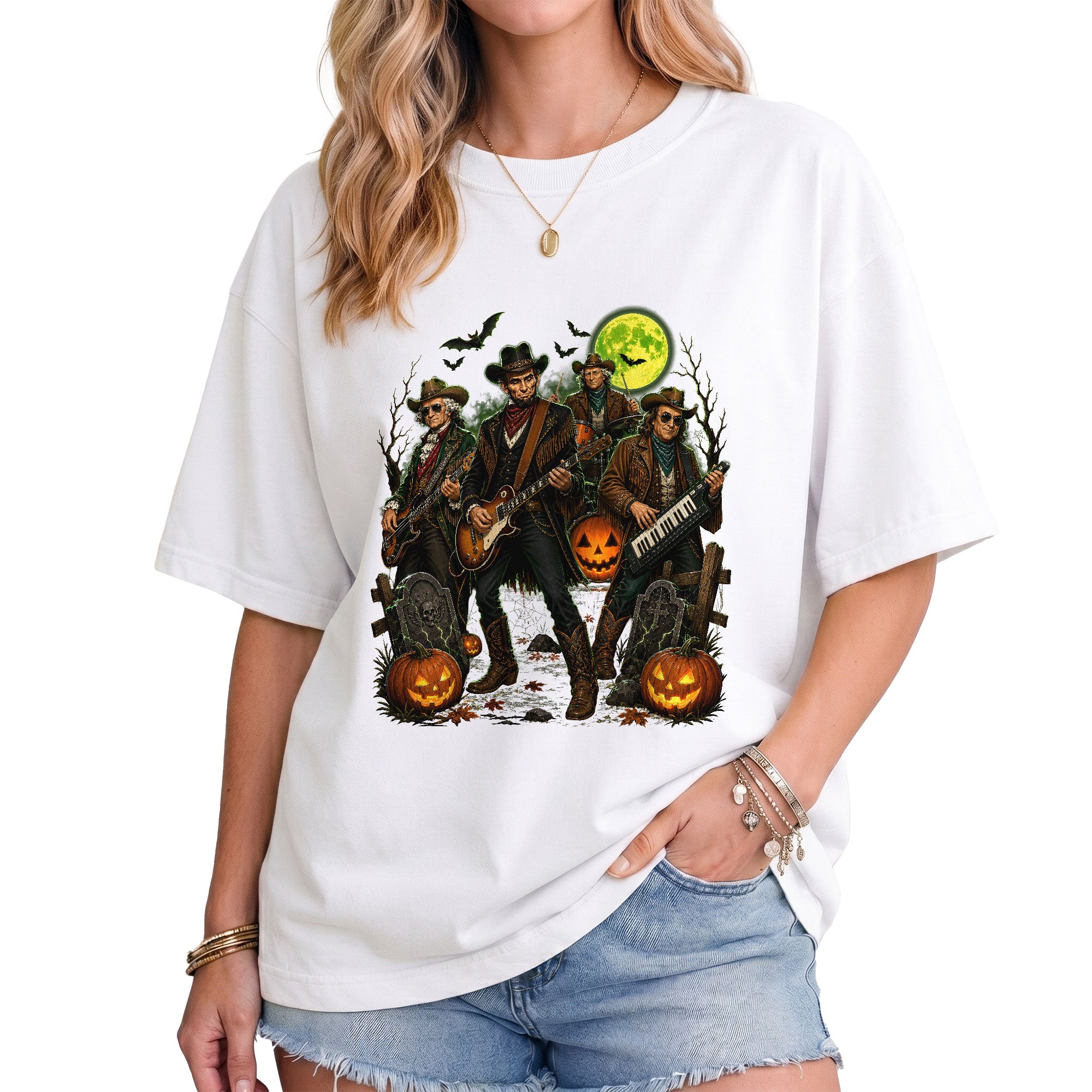 Lincoln Playing Guitar Halloween Shirt Funny Presidents Rock Band Spooky Graphic Tee