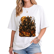 Lincoln Playing Guitar Halloween Shirt Giant Jack O Lantern Stage Skeleton Rock Band Tee