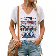 1776 Founding Boos V Neck Shirt Funny Patriotic Ghost Women Graphic Tee Vintage
