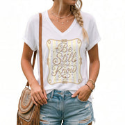 Be Still And Know Seashell Rope Stripes Psalm 46 10 Christian V Neck Shirt Women