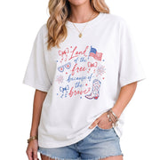 Land Of The Free Because Of The Brave T-Shirt Patriotic Cowgirl Boots Graphic Tee