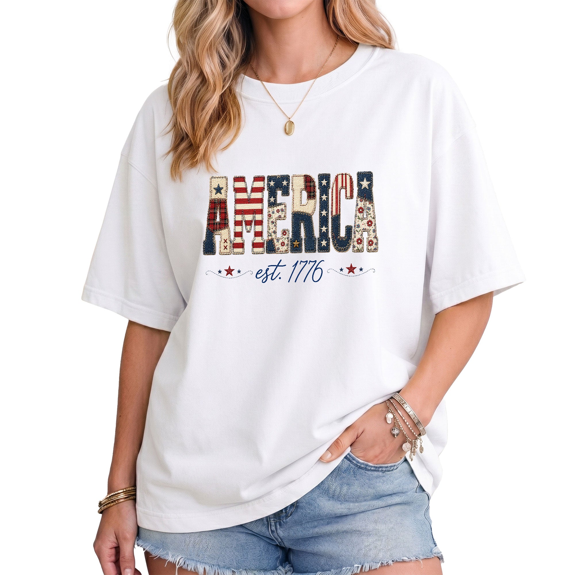 America Est. 1776 Graphic T-Shirt - Patriotic Women's Casual White Summer Tee