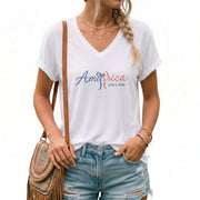 Stylish America 1776-2026 V-Neck T-Shirt - Cute Patriotic Women's Short Sleeve Top