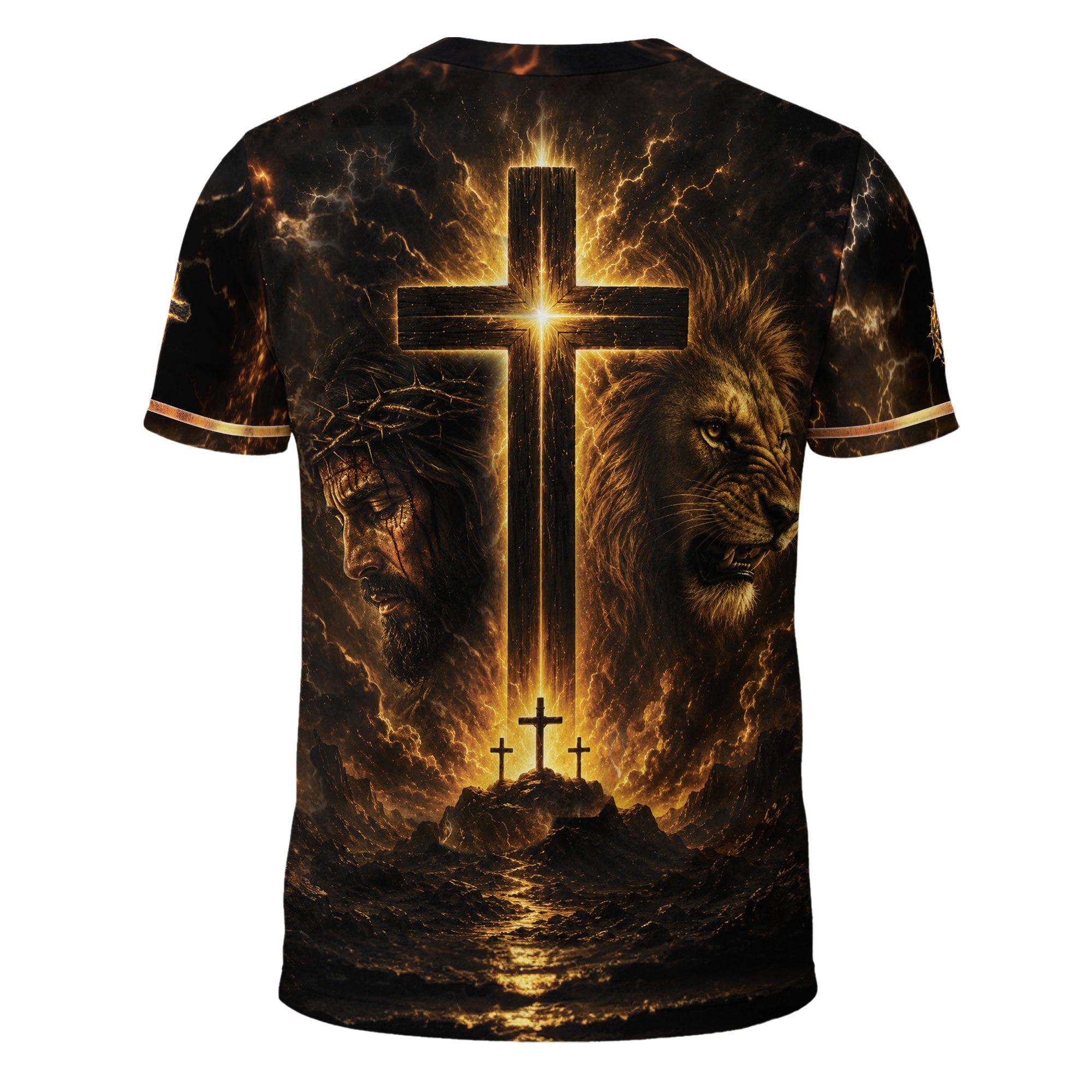 Jesus The Way The Truth The Life Lion Warrior Cross Christian 3D Graphic Tee Shirt Men