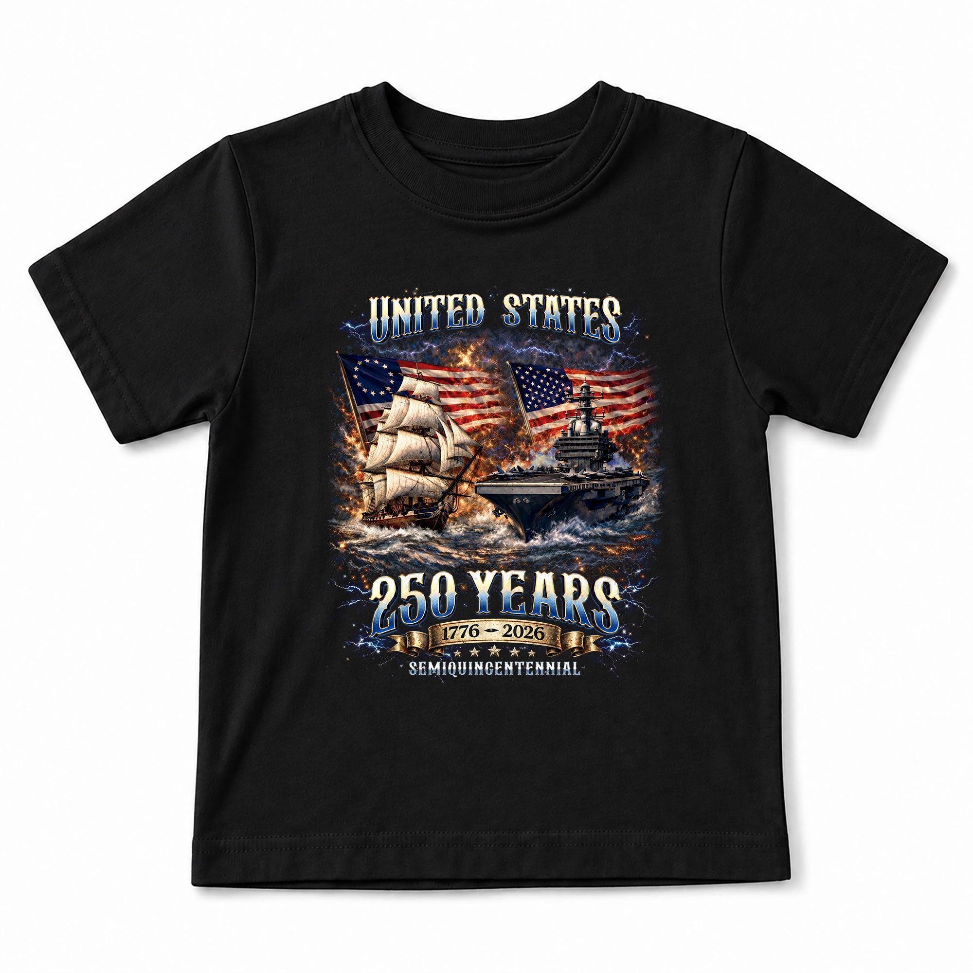 Kids United States 250 Years T-Shirt Patriotic Ship & Navy Heritage Tee 1776–2026