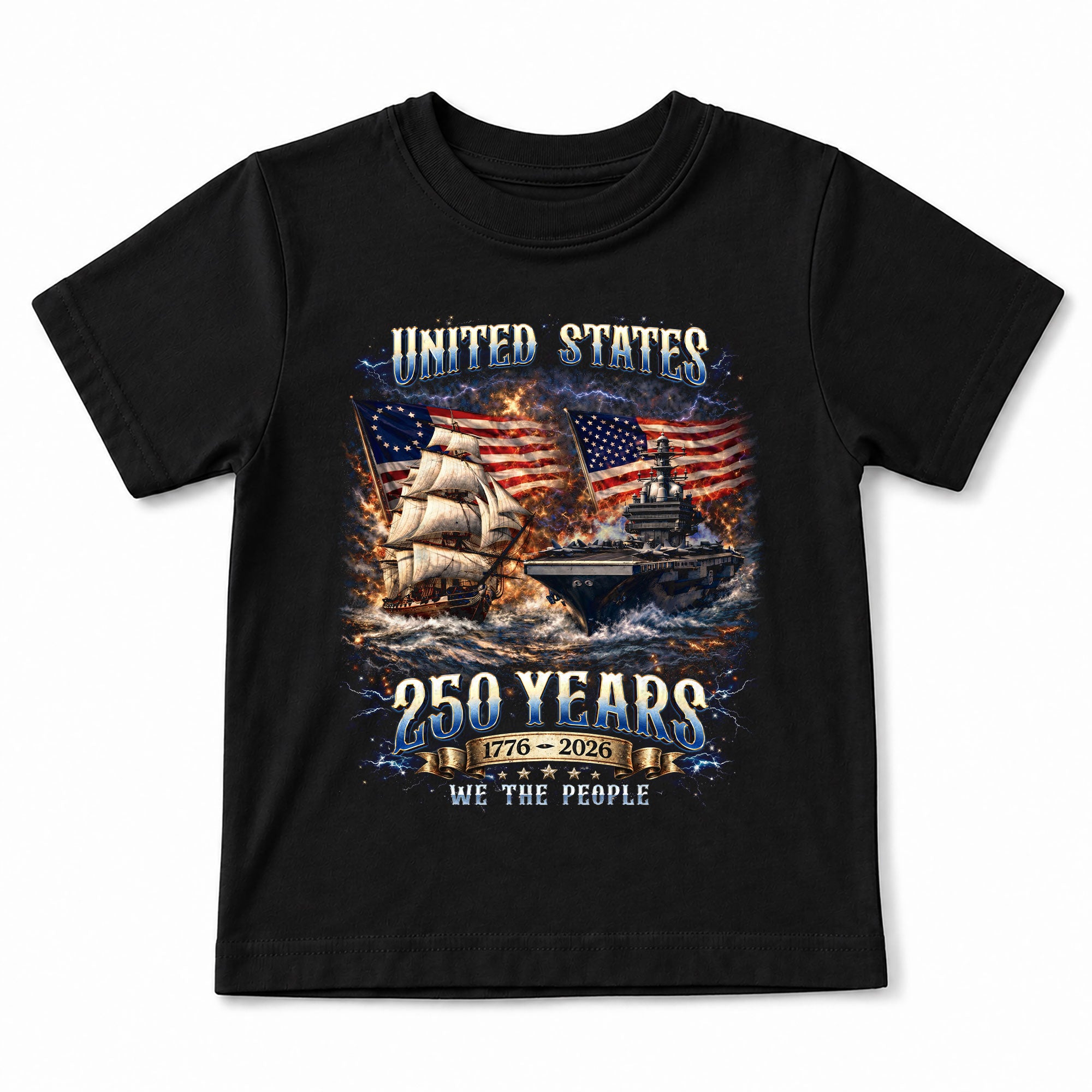 Kids United States 250 Years T-Shirt Patriotic Ship & Navy Heritage Tee 1776–2026