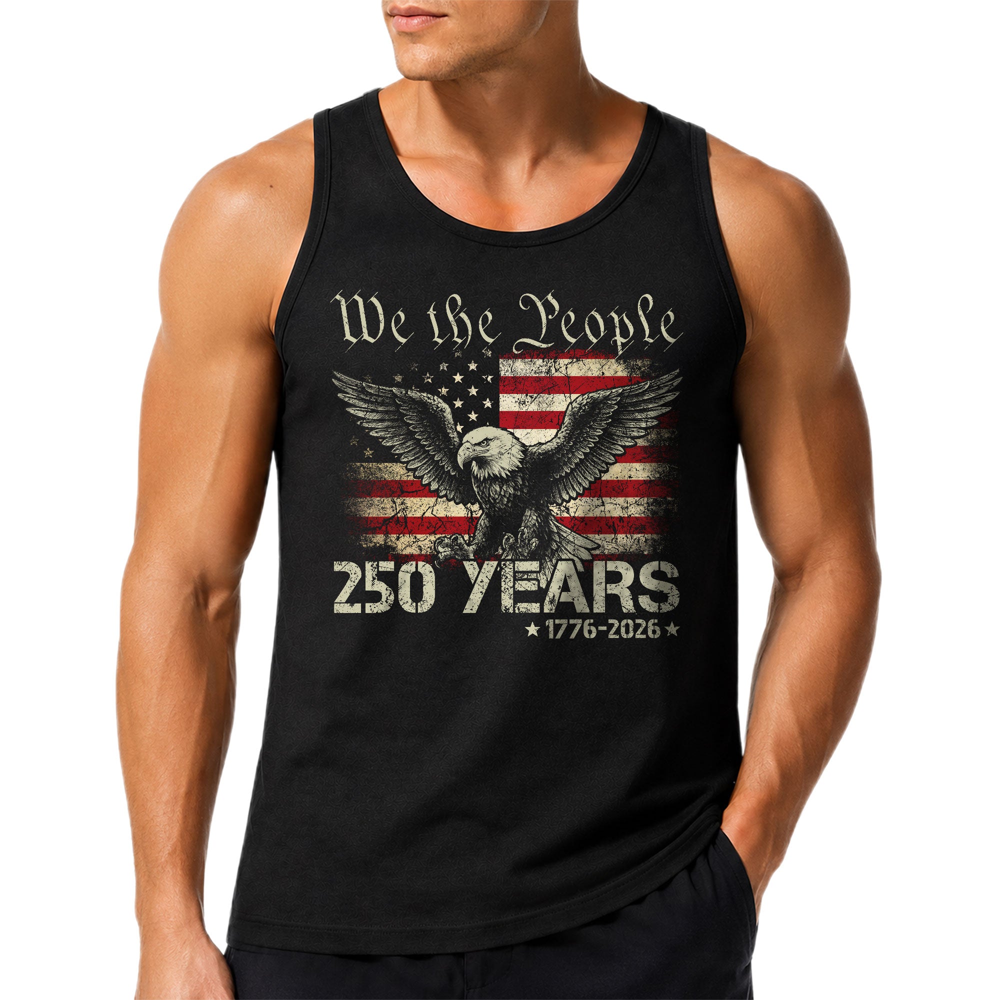 USA 1776-2026 Mens Tank Top Patriotic 250 Years We The People Eagle American Flag