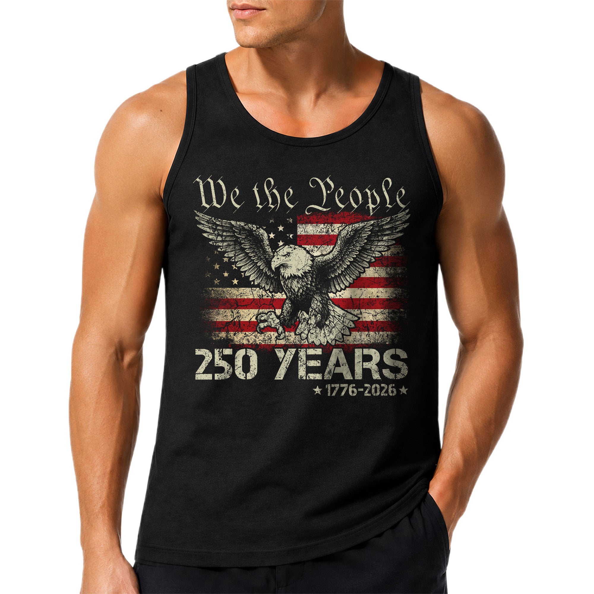 USA 1776-2026 Mens Tank Top Patriotic 250 Years We The People Eagle American Flag