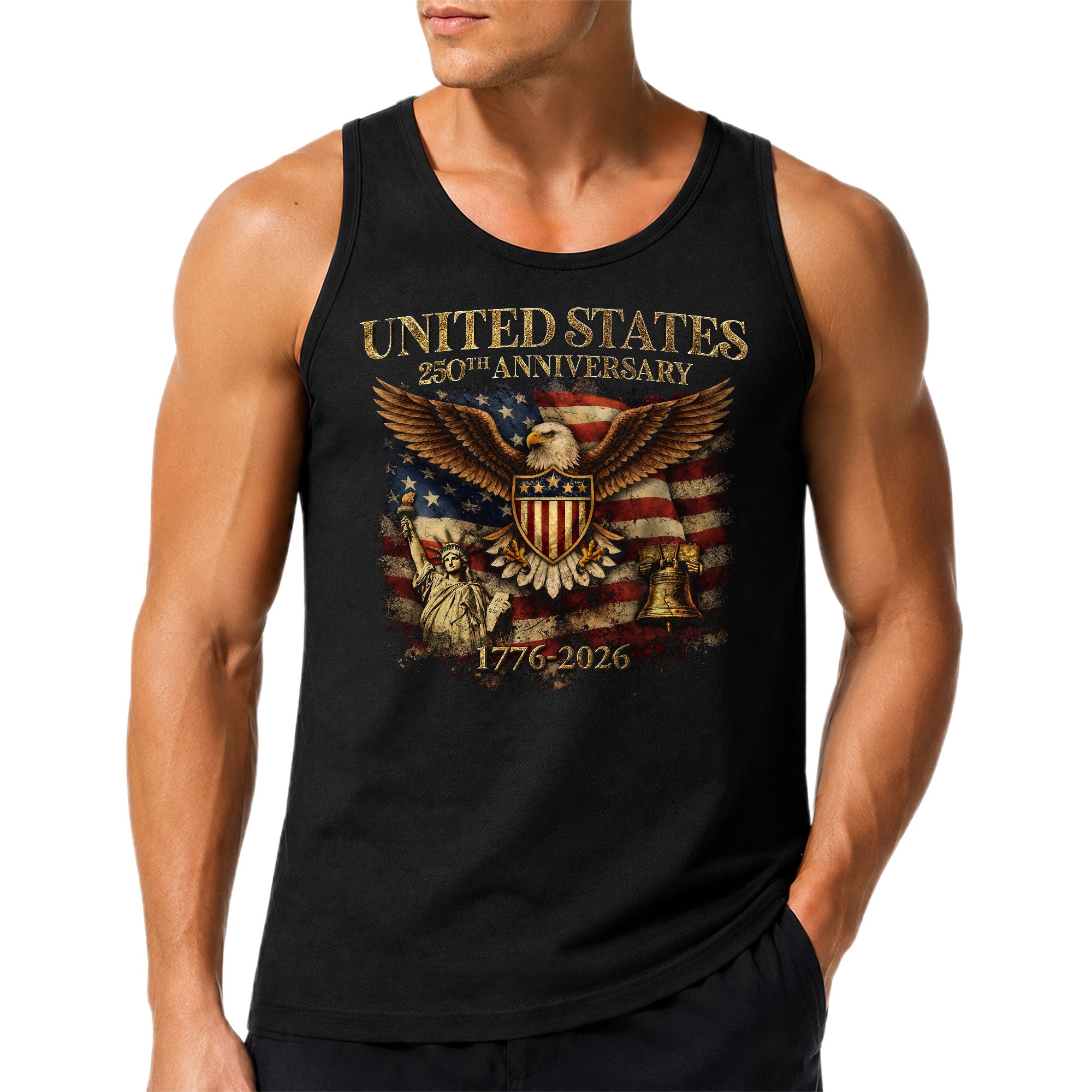 America 1776-2026 Mens Tank Top Patriotic 250th Anniversary Statue of Liberty