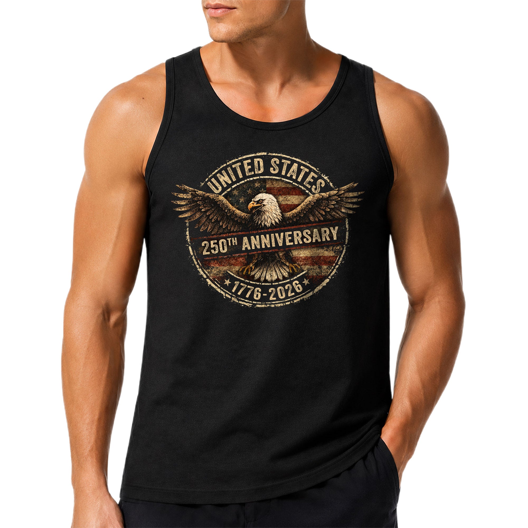 United States Mens Tank Top 1776-2026 Patriotic 250th Anniversary Eagle Flag