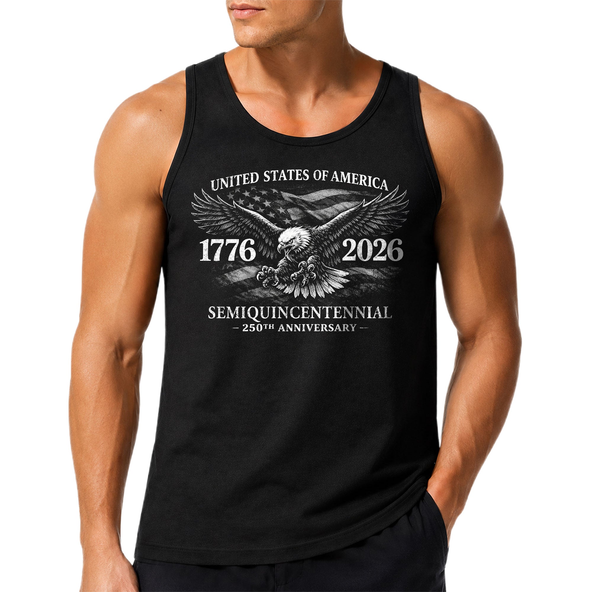 Independence 1776-2026 Mens Tank Top Patriotic 250th Anniversary Flag Tee