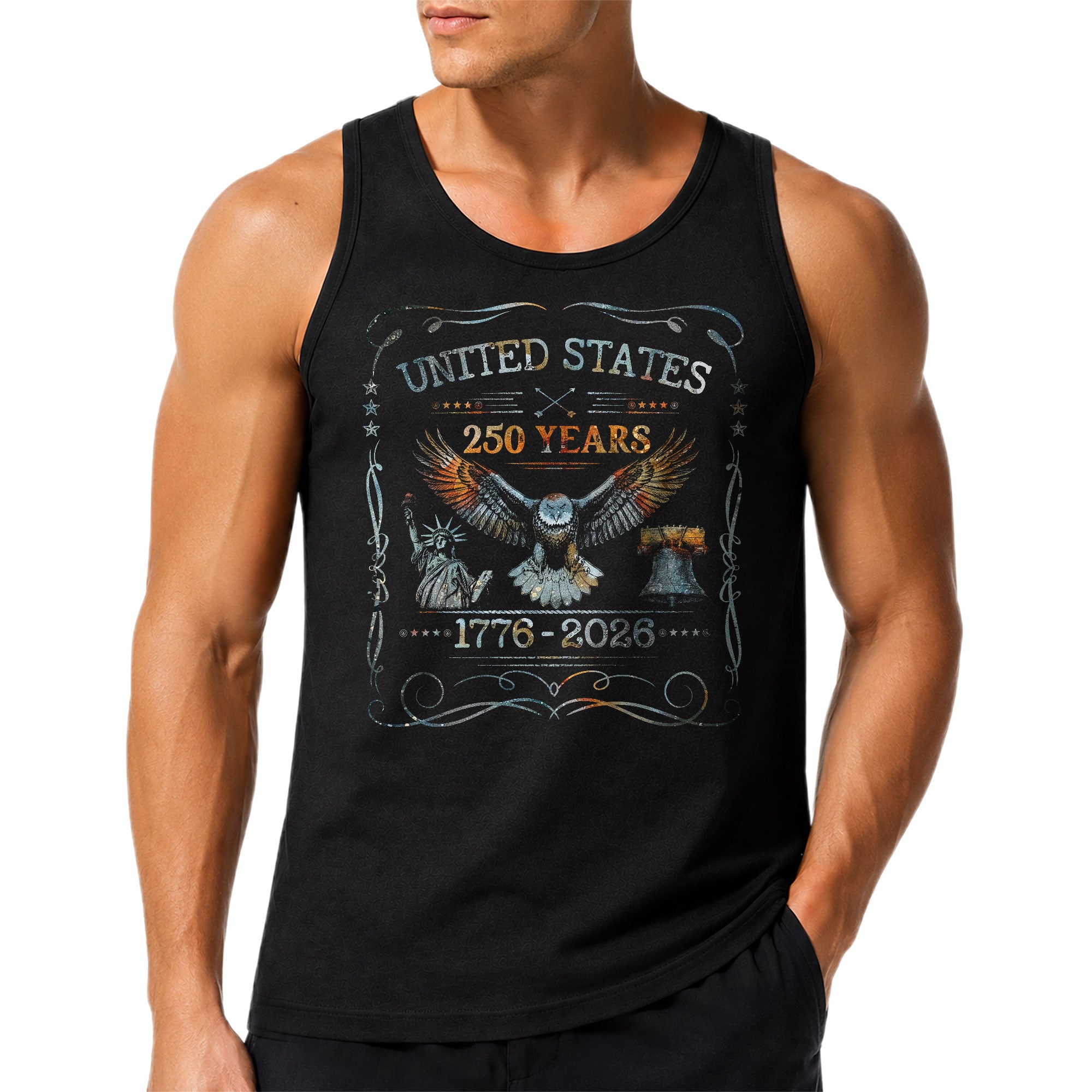 USA 1776-2026 Mens Tank Top Patriotic 250 Years Vintage Ornate Frame Eagle