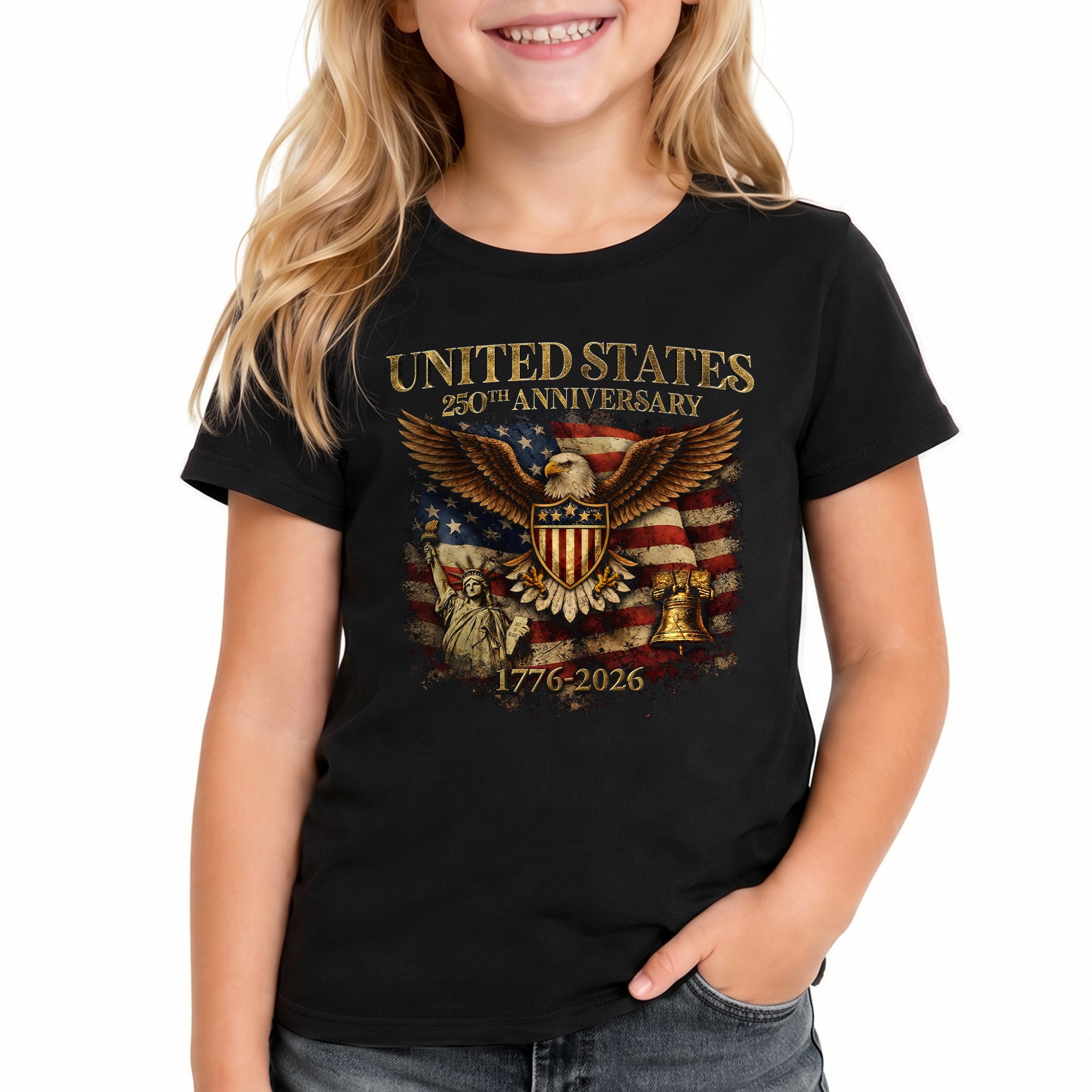 Kid T-Shirt United States 250th Anniversary | Patriotic 1776-2026 Liberty Bell Boys Girls