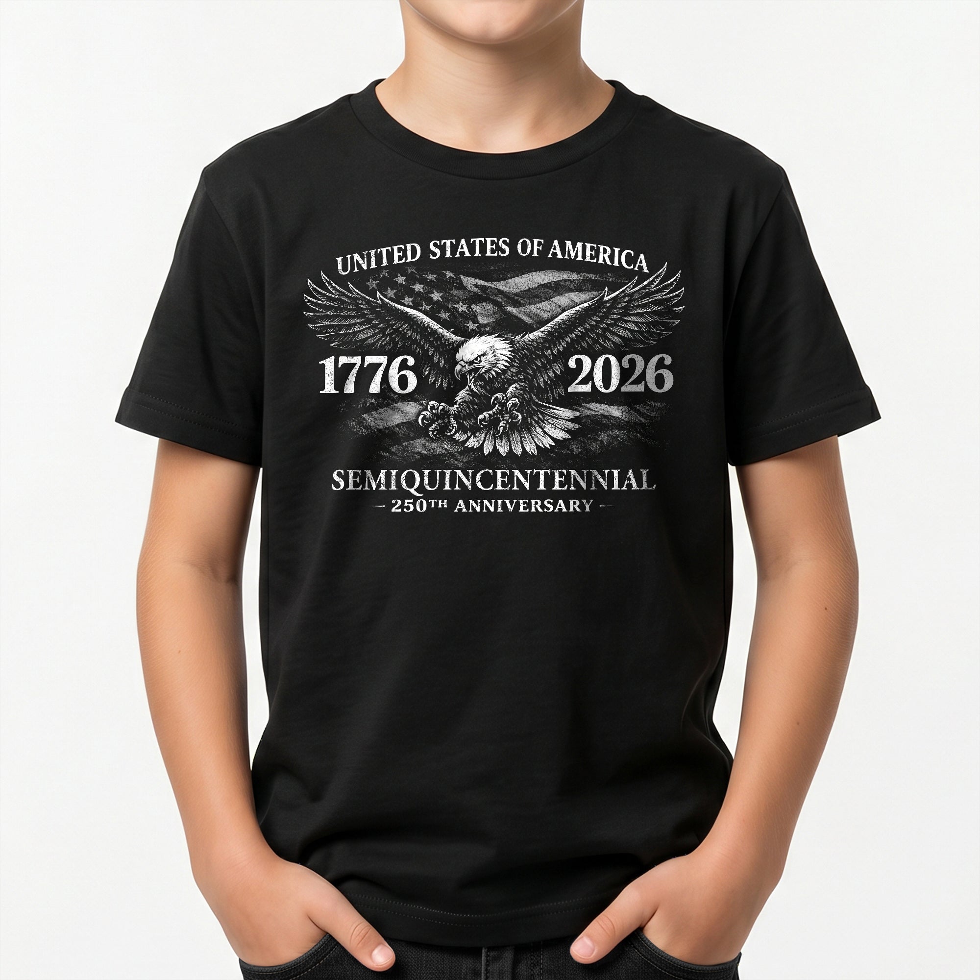 Kid T-Shirt United States 250th Anniversary | 1776-2026 Eagle Flag Boys Girls Shirt