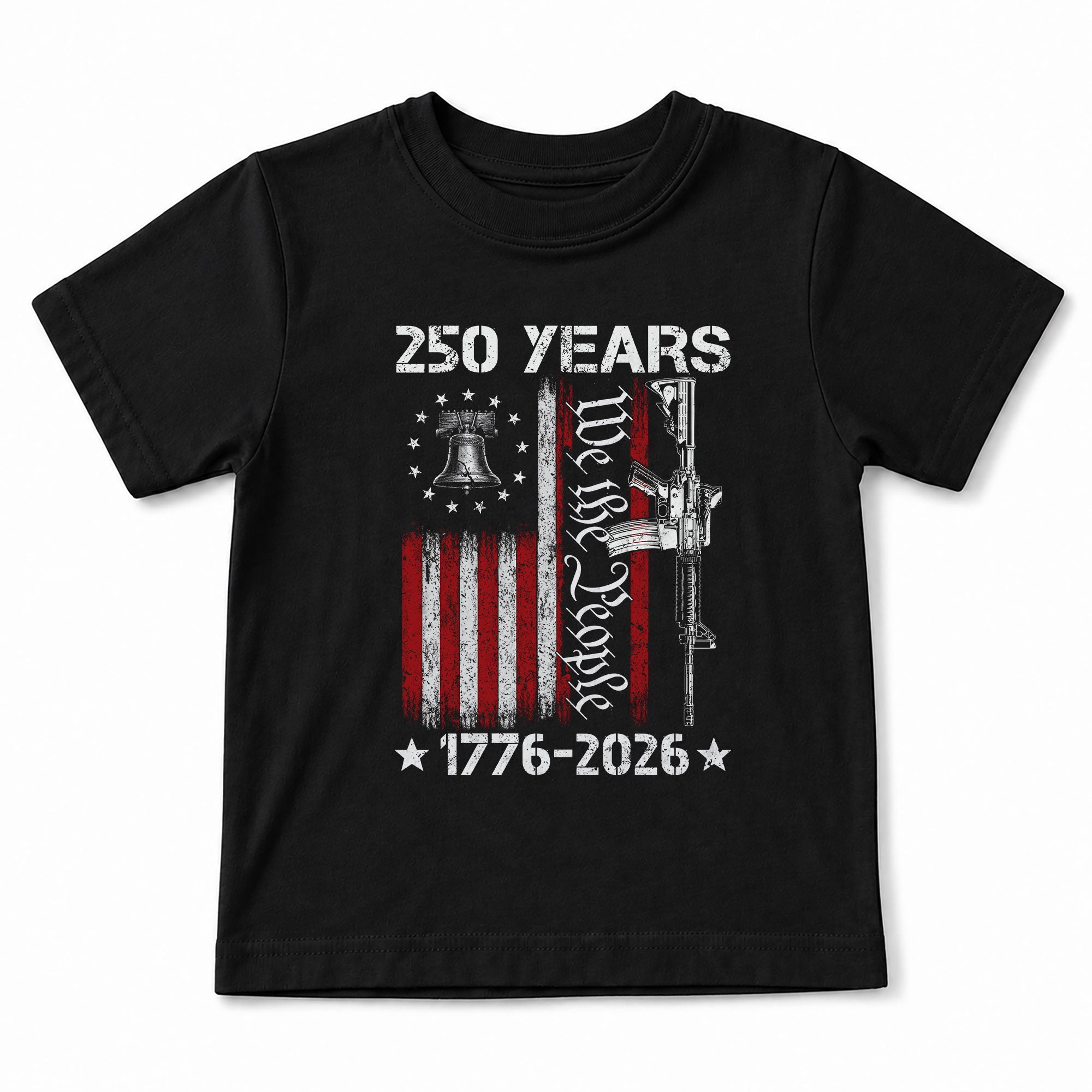 Youth Tee We the People 250 Years Patriotic 1776-2026 Liberty Bell Gun Boys Girls Shirt