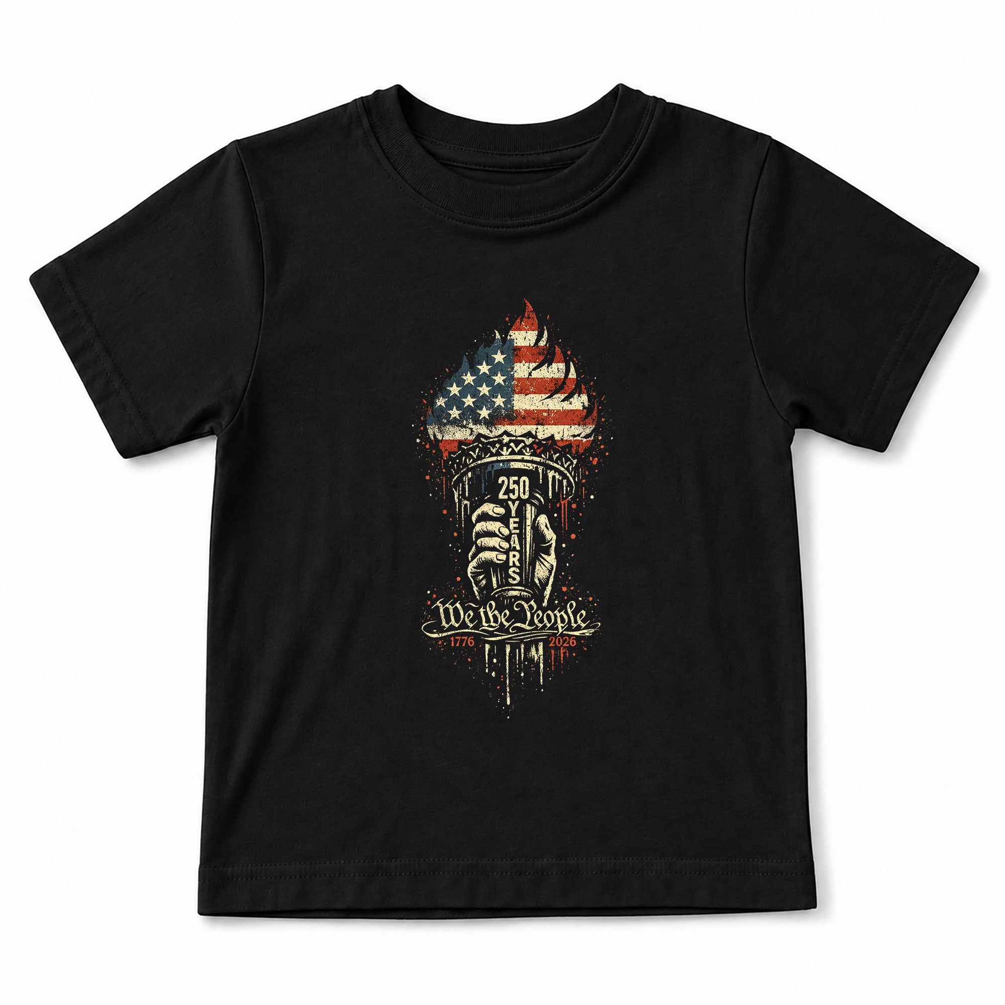 Patriotic 1776-2026 Kids Shirt We the People 250 Years Statue Liberty Torch Boys Girls Tee