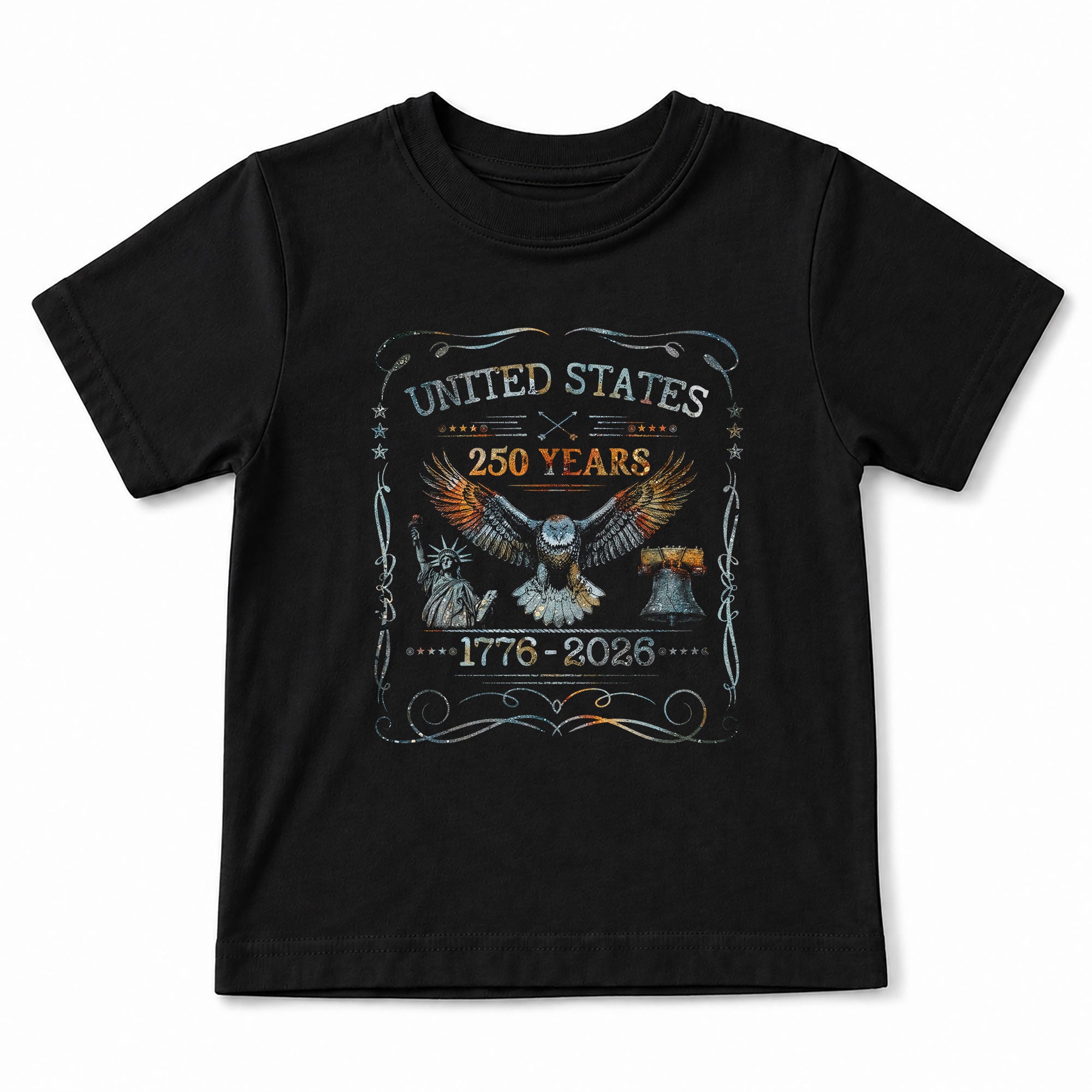 Patriotic 1776-2026 Kids Shirt United States 250 Years Liberty Bell Eagle Boys Girls Tee