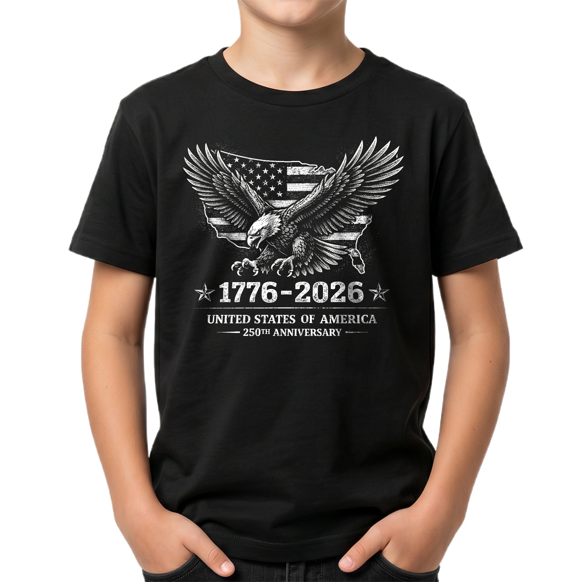 Youth Tee United States 250th Anniversary Patriotic 1776-2026 Eagle Map Boys Girls Shirt