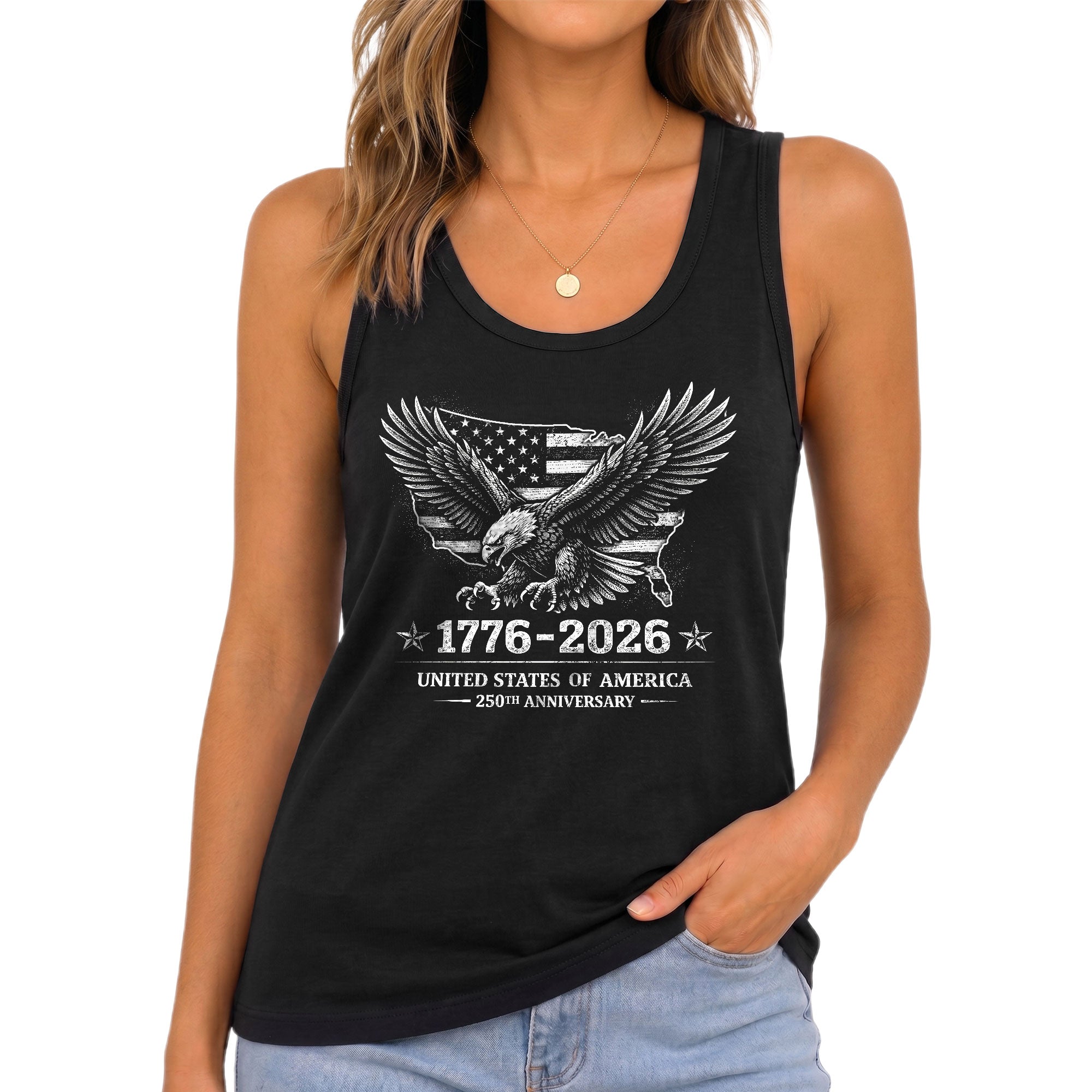 United States Tank Top Women Eagle Map Flag Patriotic 1776-2026 Retro Casual Shirt
