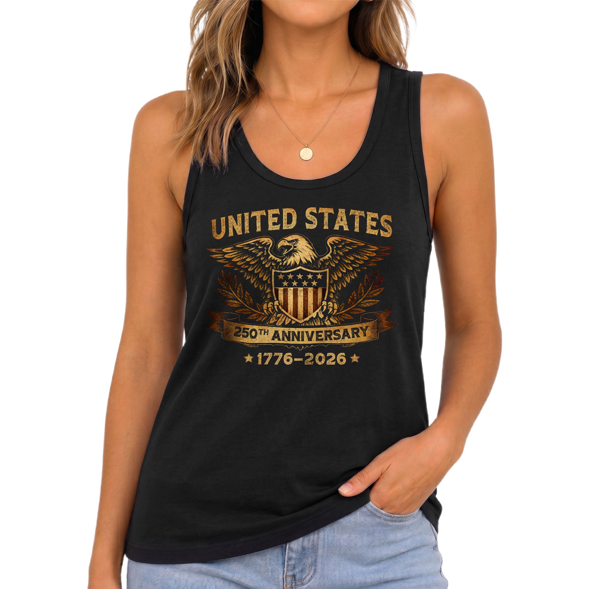 United States 250th Anniversary Tank Top Women Eagle Shield Patriotic 1776-2026 Shirt