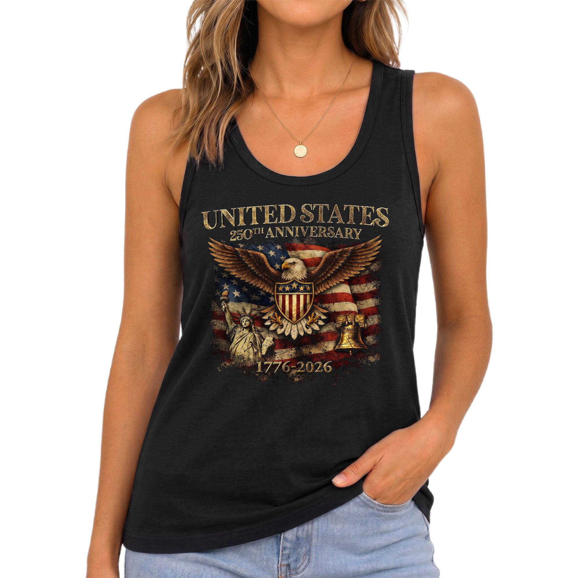 United States 250th Anniversary Tank Top Women Eagle Liberty Bell Patriotic US Shirt