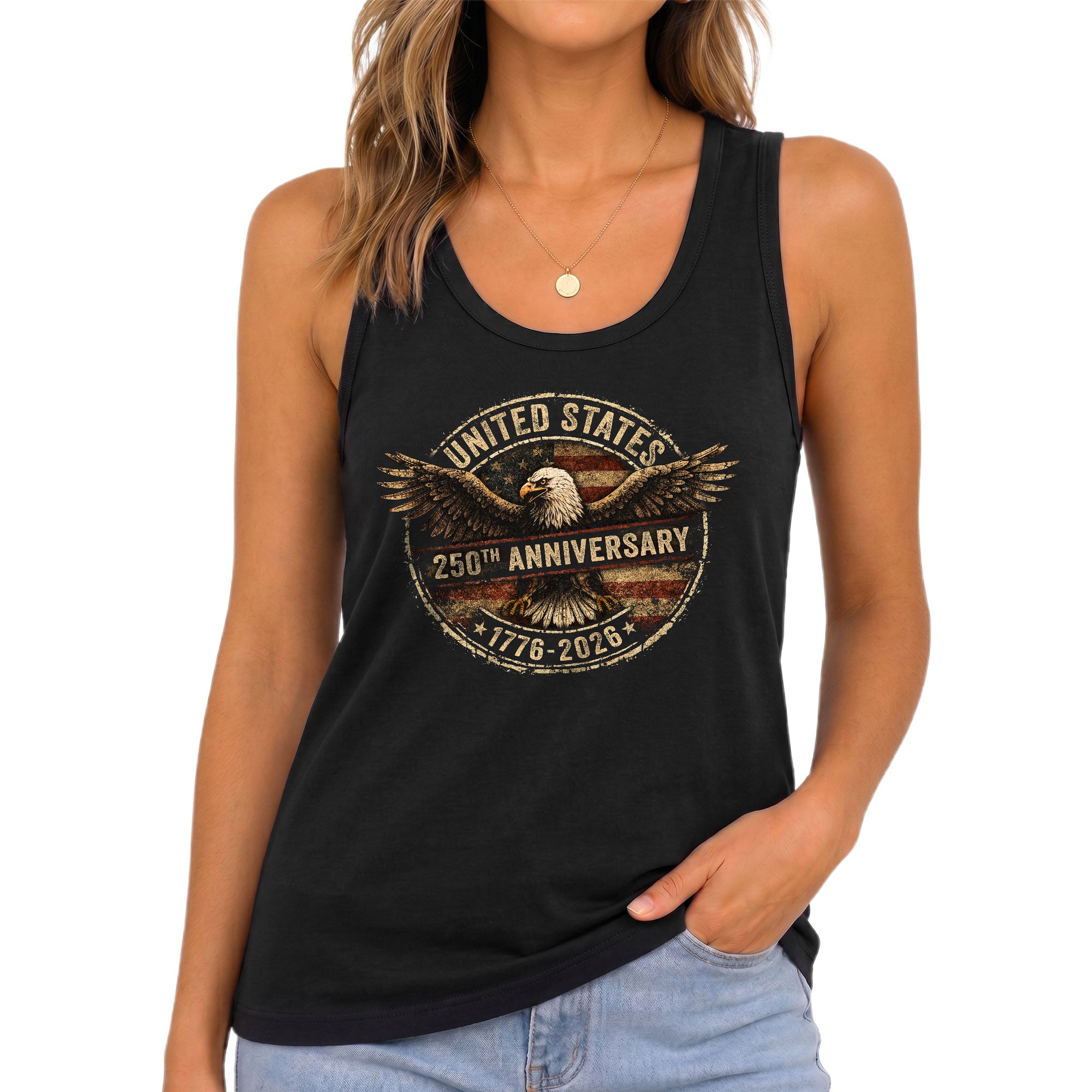 United States 250th Anniversary Tank Top Women Eagle Emblem Vintage Patriotic US Shirt