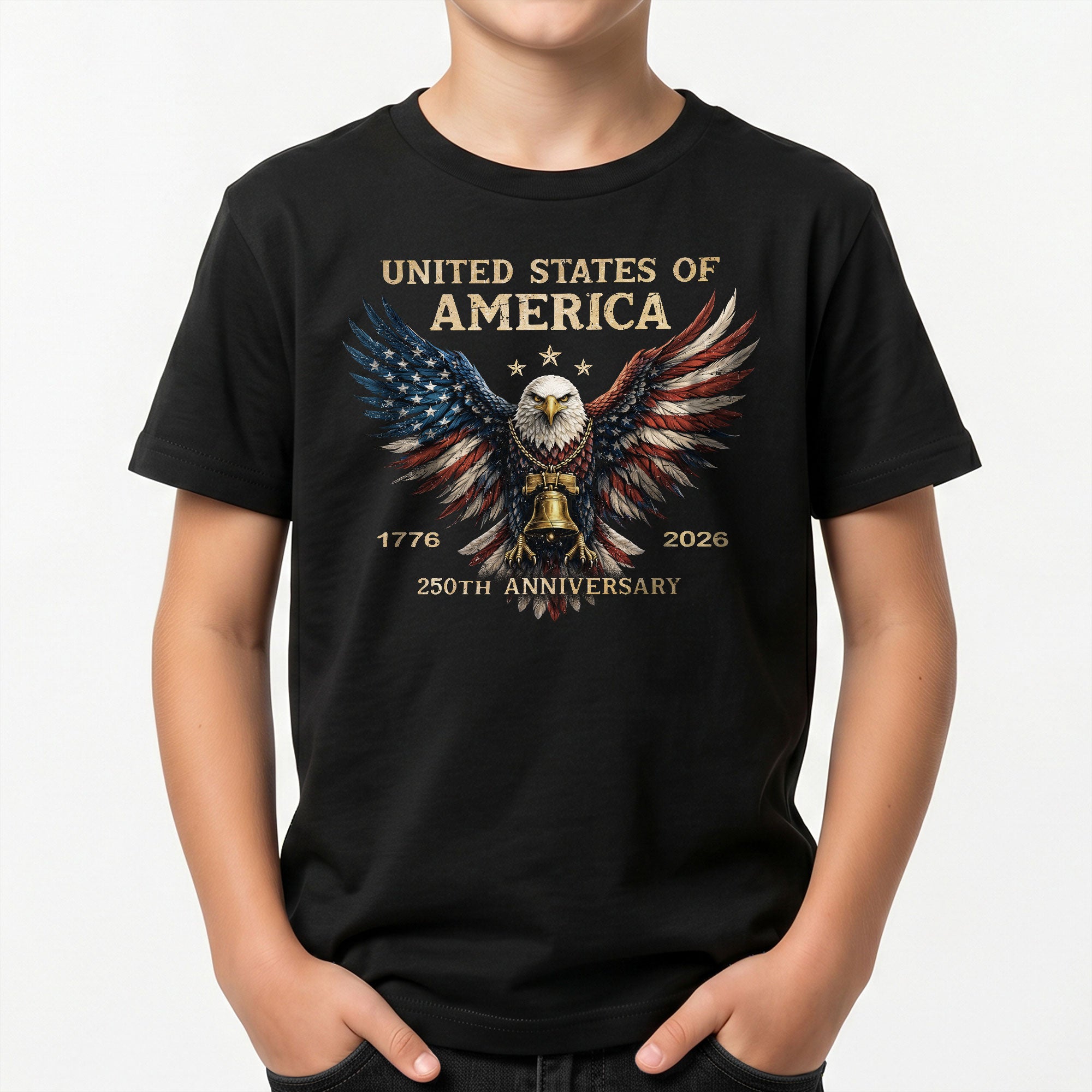 250th Anniversary Kids T-Shirt Patriotic Eagle Liberty Bell 1776-2026 Youth Tee Shirt