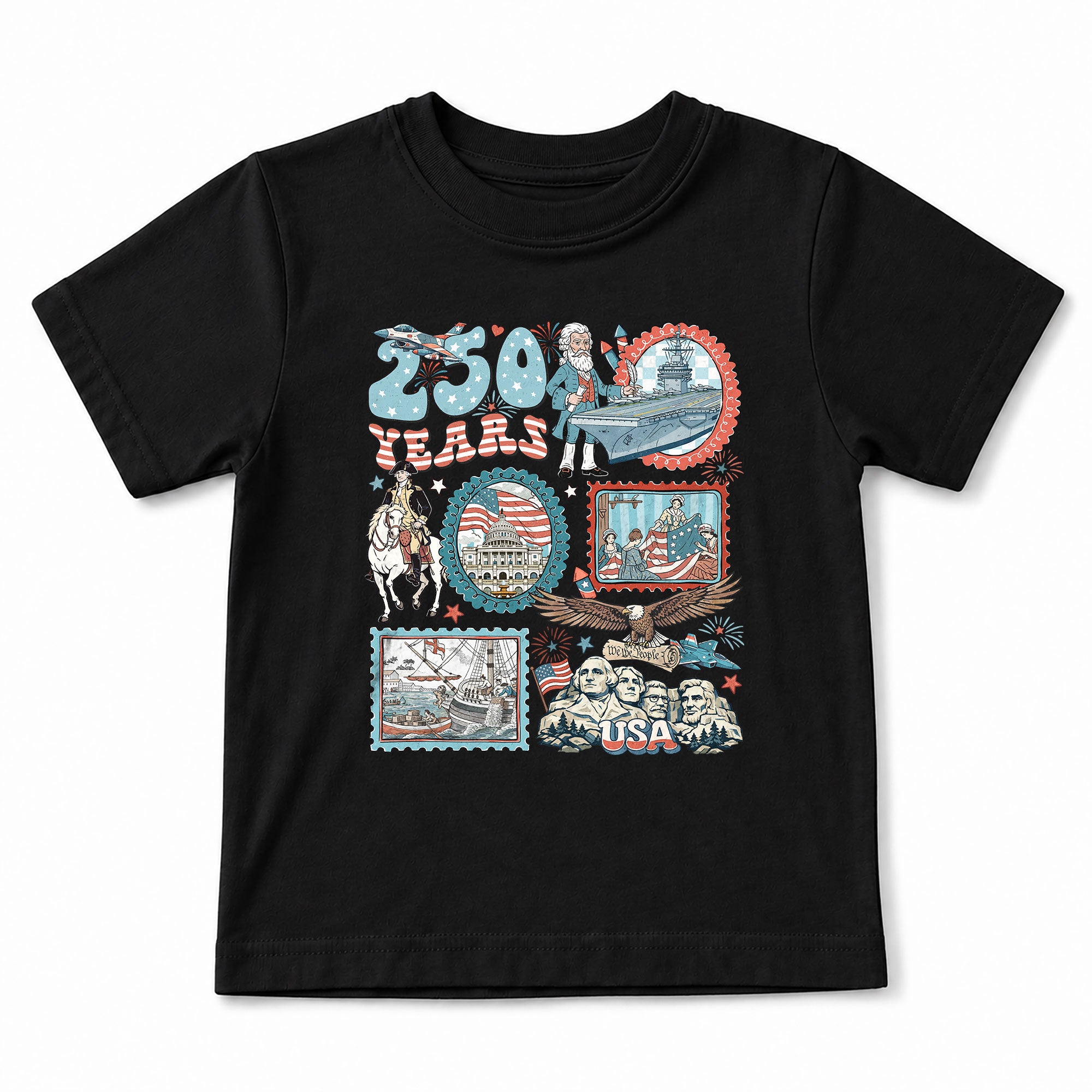 Kids T Shirt 1776-2026 Patriotic 250 Years History Mount Rushmore Independence Day Tee