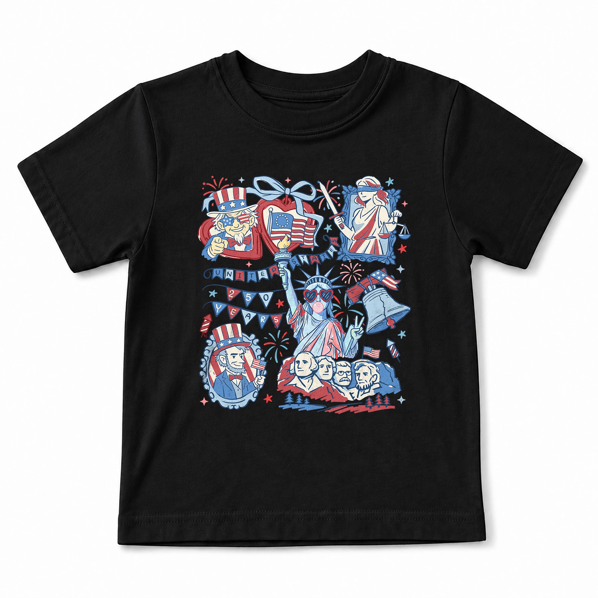 Kids Shirt 1776-2026 250th Anniversary Patriotic United States Mount Rushmore Doodle Tee